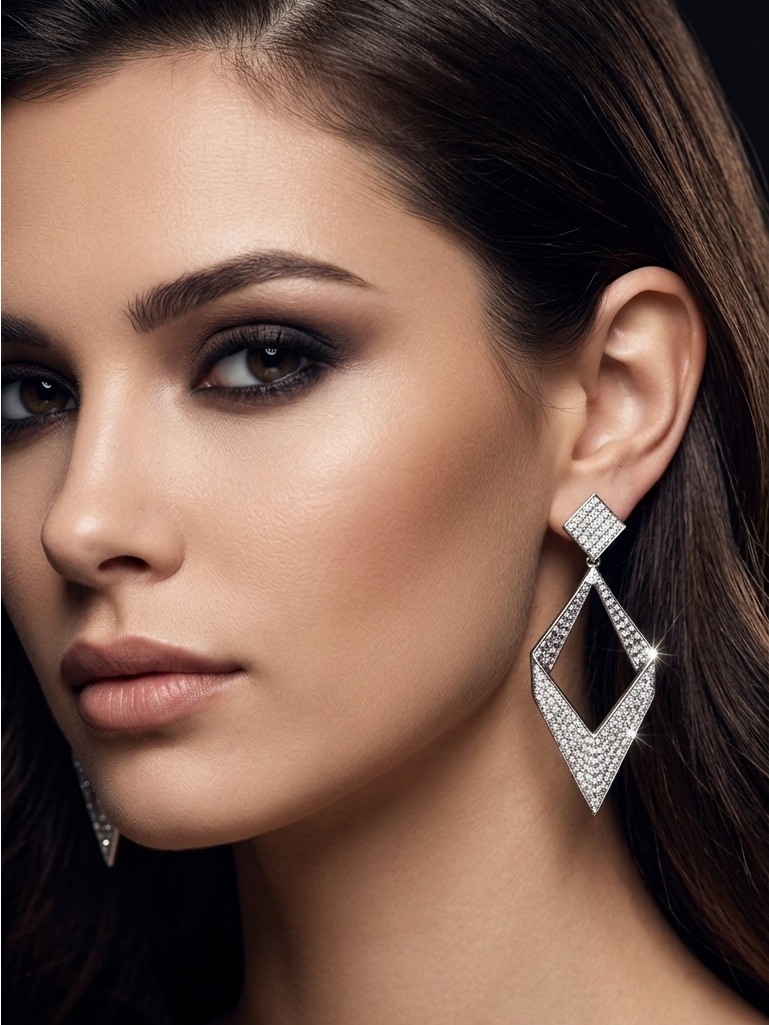 Handmade Geometric 18k Gold Plated Zirconia Silver Drop Earrings